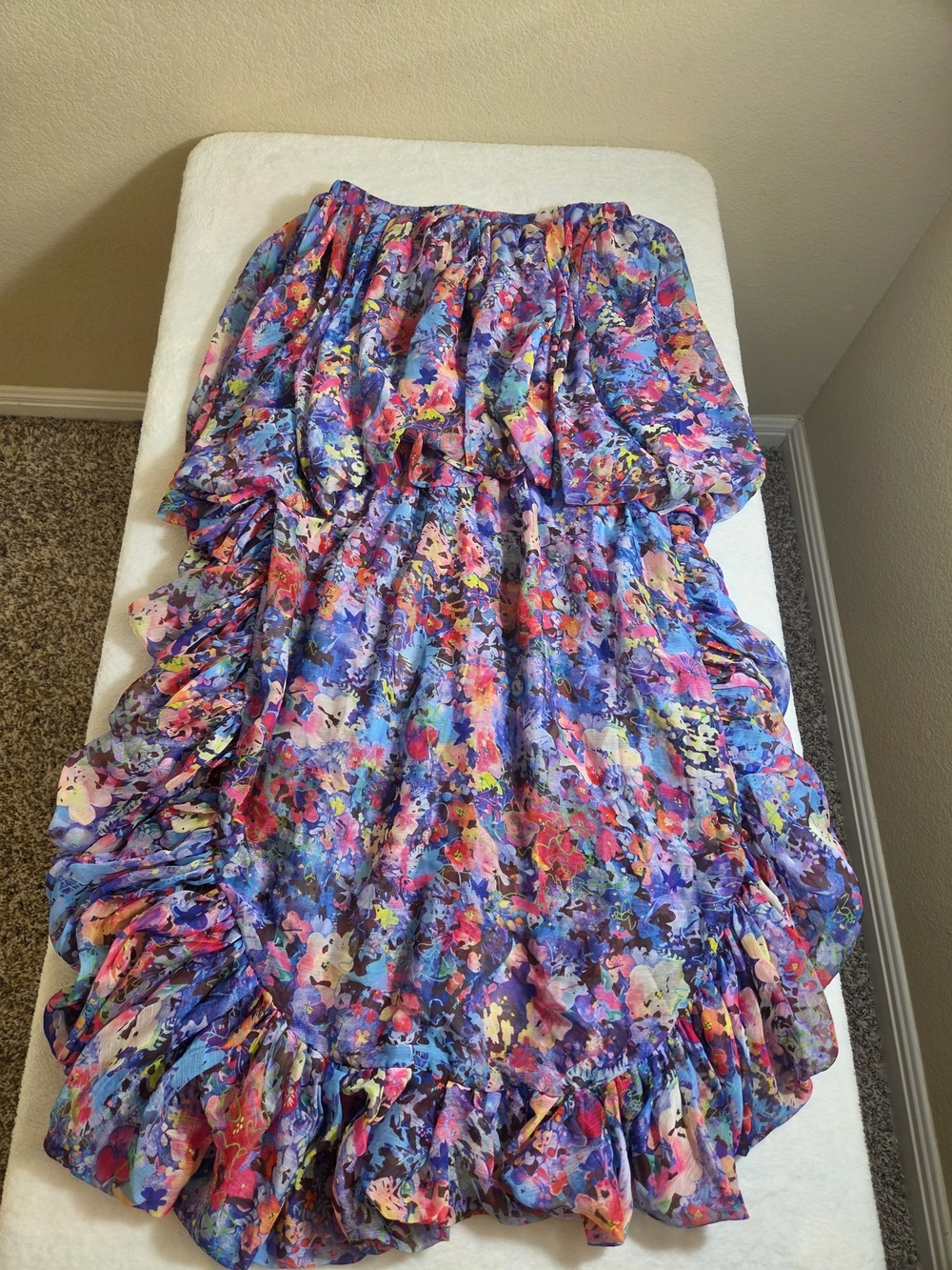 Urban Revivo Purple Floral High Low Ruffle Maxi Skirt Size M/L - Picture 4 of 13